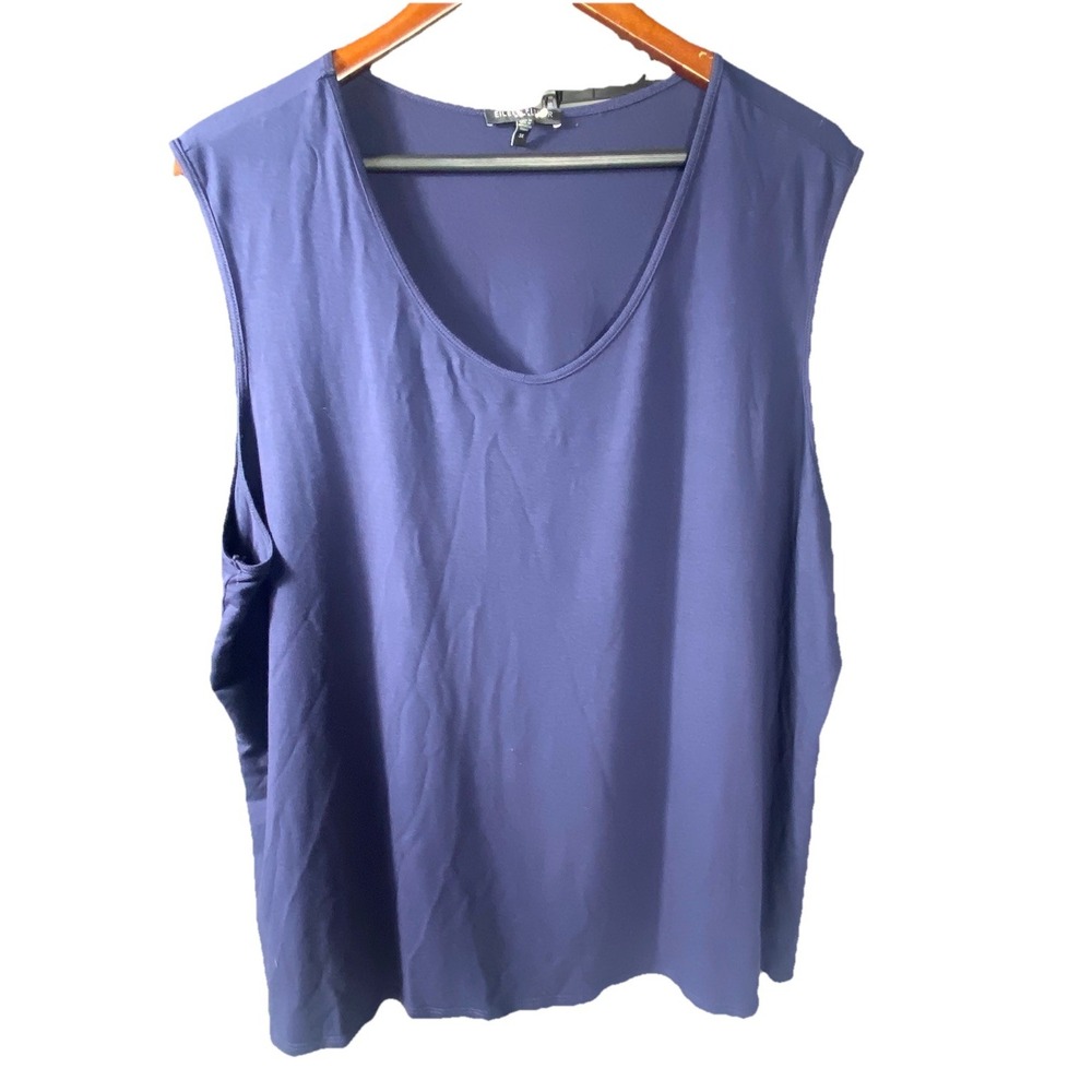 Eileen Fisher Tank Top 3X Blue Sleeveless Stretchy Scoop‎ Career Lightweight